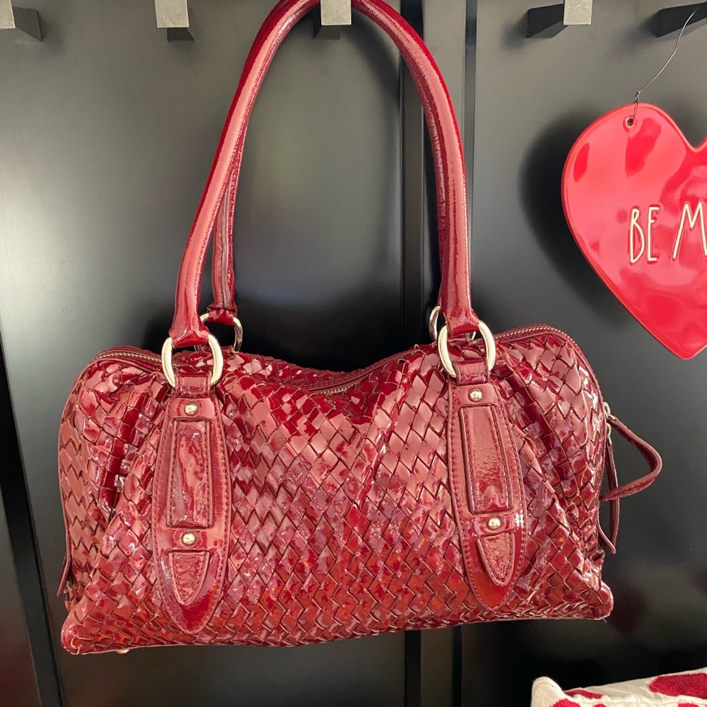 Sondra Roberts Vegan Patent Leather Woven handbag
